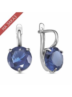 Серьги серебро 925 пробы, покрытие - родирование, вставка - искусственный сапфир