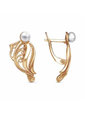 Серьги серебро 925 пробы, покрытие - золочение, вставка - культивированный жемчуг