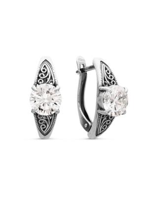 Серьги серебро 925 пробы, покрытие - оксидирование, вставка - фианит (недрагоценный камень)