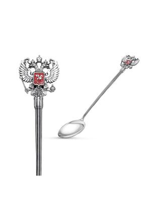 Ложка чайная "герб россии" серебро 925 пробы, покрытие - оксидирование, отделка - эмаль, без вставок