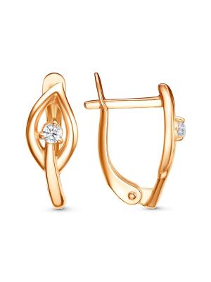 Серьги серебро 925 пробы, покрытие - золочение, вставка - фианит (недрагоценный камень)