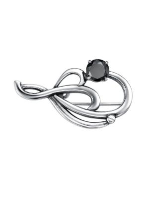 Брошь бижутерия, покрытие - серебрение с оксидированием, вставка - фианит (недрагоценный камень)