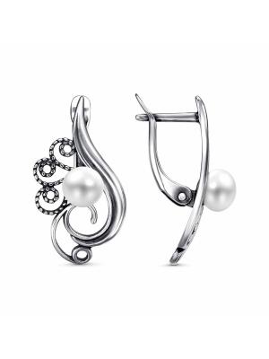 Серьги серебро 925 пробы, покрытие - оксидирование, вставка - культивированный жемчуг
