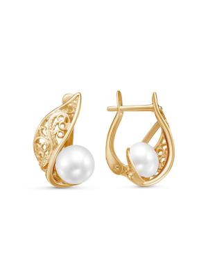 Серьги бижутерия, покрытие - золочение, вставка - культивированный жемчуг