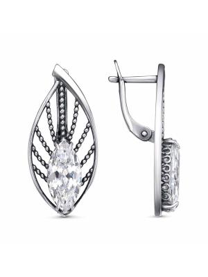 Серьги бижутерия, покрытие - серебрение с оксидированием, вставка - фианит (недрагоценный камень)