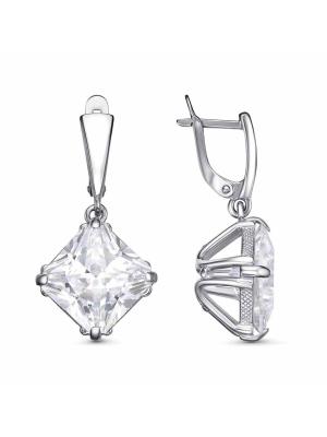 Серьги бижутерия, покрытие - платинирование, вставка - фианит (недрагоценный камень)