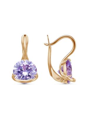 Серьги бижутерия, покрытие - золочение, вставка - фианит (недрагоценный камень)