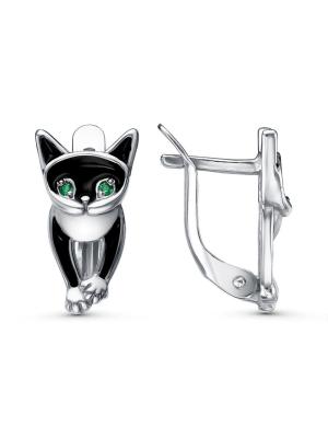 Серьги серебро 925 пробы, покрытие - родирование, отделка - эмаль, вставка - искусственная шпинель