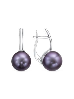 Серьги серебро 925 пробы, покрытие - родирование, вставка - имитация жемчуга