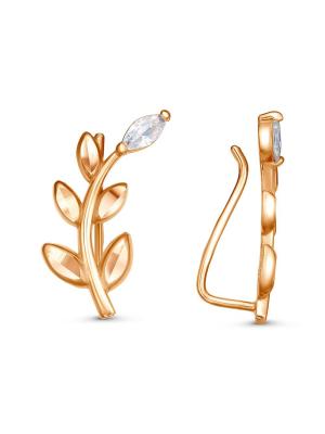 Серьги бижутерия, покрытие - золочение, отделка - алмазная грань, вставка - фианит (недрагоценный камень)