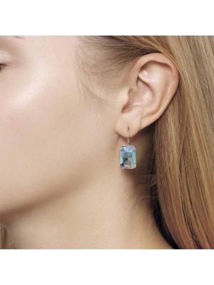 Серьги серебро 925 пробы, покрытие - родирование, вставка - искусственный топаз голубой