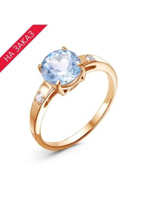 Кольцо серебро 925 пробы, покрытие - золочение, вставка - голубой топаз (полудрагоценный камень), фианит (недрагоценный камень)