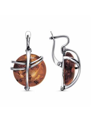 Серьги бижутерия, покрытие - серебрение с оксидированием, вставка - искусственный янтарь