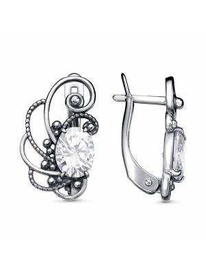 Серьги бижутерия, покрытие - серебрение с оксидированием, вставка - фианит (недрагоценный камень)