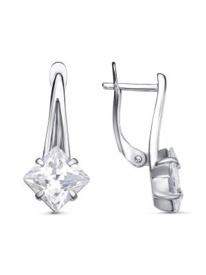 Серьги серебро 925 пробы, покрытие - платинирование, вставка - фианит (недрагоценный камень)