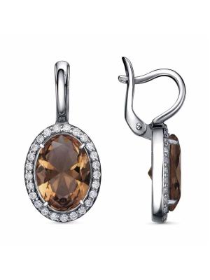 Серьги серебро 925 пробы, покрытие - оксидирование, вставка - искусственный султанит, фианит (недрагоценный камень)
