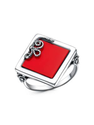 Кольцо серебро 925 пробы, покрытие - оксидирование, вставка - искусственный коралл