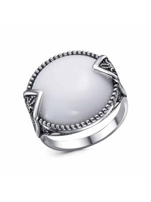 Кольцо бижутерия, покрытие - серебрение с оксидированием, вставка - искусственный агат белый