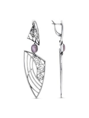 Серьги бижутерия, покрытие - серебрение с оксидированием, вставка - искусственный кошачий глаз