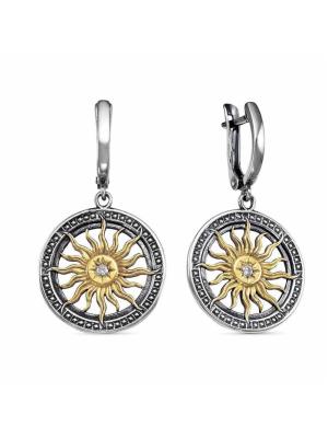 Серьги бижутерия, покрытие - серебрение с оксидированием, выборочное золочение, вставка - стекло ювелирное preciosa