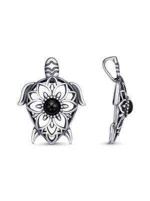 Подвеска бижутерия, покрытие - серебрение с оксидированием, вставка - искусственный агат черный