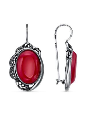 Серьги серебро 925 пробы, покрытие - оксидирование, вставка - искусственный коралл