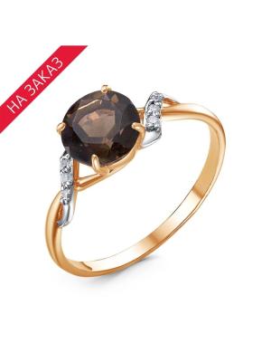 Кольцо серебро 925 пробы, покрытие - золочение, выборочное родирование, вставка - дымчатый кварц, фианит (недрагоценный камень)