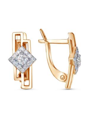 Серьги серебро 925 пробы, покрытие - золочение, выборочное родирование, вставка - фианит (недрагоценный камень)