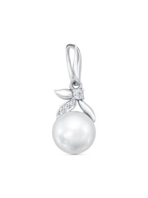 Подвеска бижутерия, покрытие - серебрение, вставка - культивированный жемчуг, фианит (недрагоценный камень)