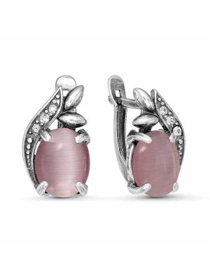 Серьги бижутерия, покрытие - серебрение с оксидированием, вставка - искусственный кошачий глаз , стекло ювелирное preciosa