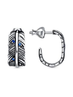 Серьги серебро 925 пробы, покрытие - оксидирование, вставка - искусственная шпинель