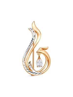 Брошь серебро 925 пробы, покрытие - золочение, отделка - алмазная грань, вставка - фианит (недрагоценный камень)