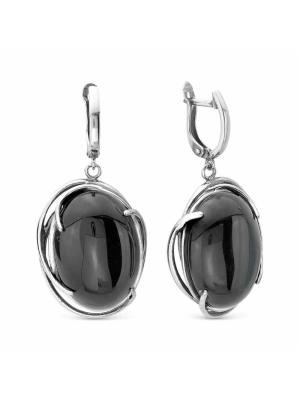 Серьги серебро 925 пробы, покрытие - оксидирование, вставка - искусственный агат черный