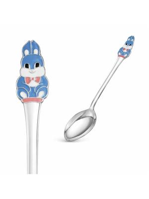 Ложка чайная "зайчик" серебро 925 пробы, без покрытия, отделка - эмаль, без вставок