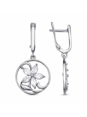 Серьги серебро 925 пробы, покрытие - платинирование, вставка - фианит (недрагоценный камень)