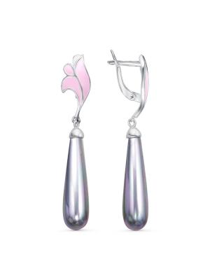 Серьги бижутерия, покрытие - серебрение, отделка - эмаль, вставка - имитация жемчуга