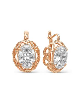 Серьги серебро 925 пробы, покрытие - золочение, вставка - фианит (недрагоценный камень)