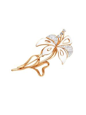 Брошь бижутерия, покрытие - золочение, отделка - эмаль, вставка - стекло ювелирное preciosa