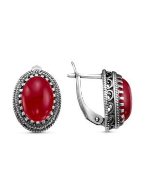 Серьги серебро 925 пробы, покрытие - оксидирование, вставка - искусственный коралл