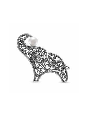 Брошь серебро 925 пробы, покрытие - оксидирование, вставка - культивированный жемчуг