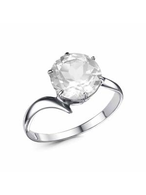 Кольцо серебро 925 пробы, покрытие - родирование, вставка - горный хрусталь