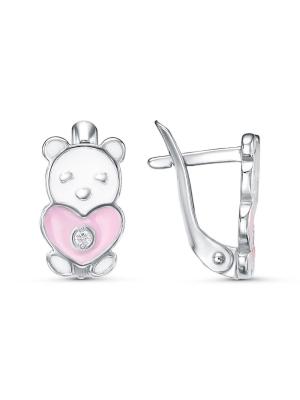 Серьги серебро 925 пробы, покрытие - платинирование, отделка - эмаль, вставка - фианит (недрагоценный камень)