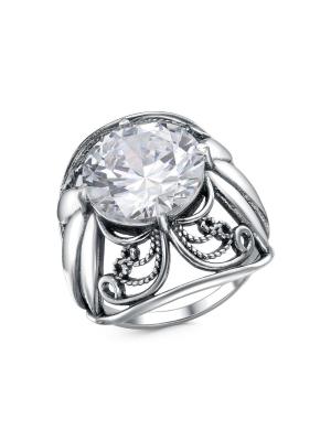 Кольцо бижутерия, покрытие - серебрение с оксидированием, вставка - фианит (недрагоценный камень)