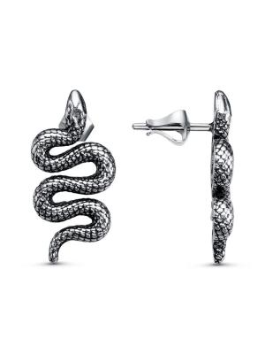 Серьги бижутерия, покрытие - серебрение с оксидированием, без вставок