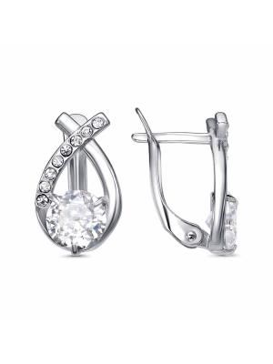 Серьги бижутерия, покрытие - платинирование, вставка - стекло ювелирное preciosa, фианит (недрагоценный камень)