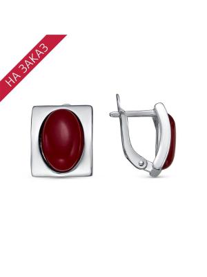 Серьги серебро 925 пробы, покрытие - родирование, вставка - искусственный коралл