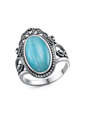 Кольцо серебро 925 пробы, покрытие - оксидирование, вставка - искусственный кошачий глаз