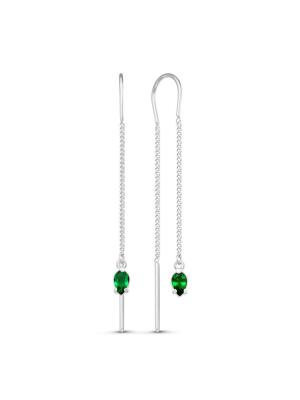 Серьги бижутерия, покрытие - серебрение, вставка - искусственная шпинель