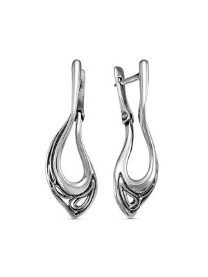 Серьги бижутерия, покрытие - серебрение с оксидированием, без вставок