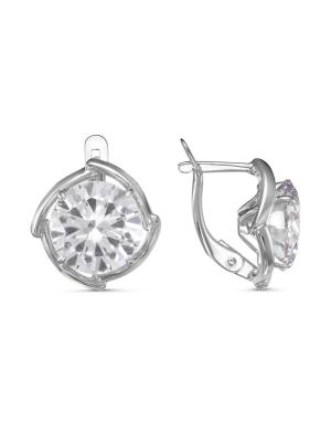 Серьги бижутерия, покрытие - серебрение, вставка - фианит (недрагоценный камень)